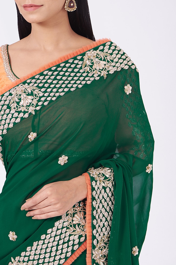 Emerald Green Embroidered Wedding Saree Set by Rana'S by Kshitija at Pernia's Pop Up Shop