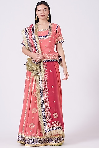 Peach Embroidered Lehenga Set by Rana'S by Kshitija
