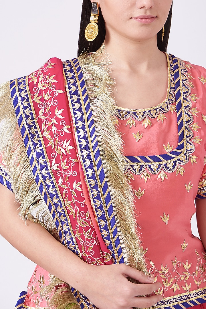 Peach Embroidered Wedding Lehenga Set by Rana'S by Kshitija at Pernia's Pop Up Shop