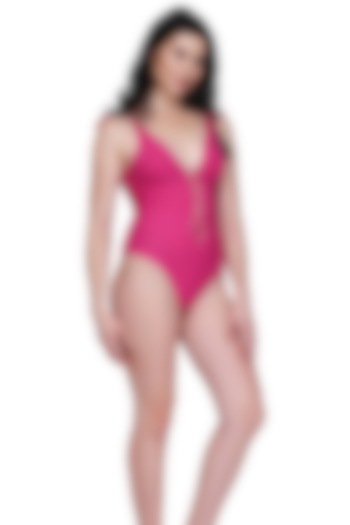 Fuchsia Seamless Swimsuit With Hand Woven Knots by SALT SKIN