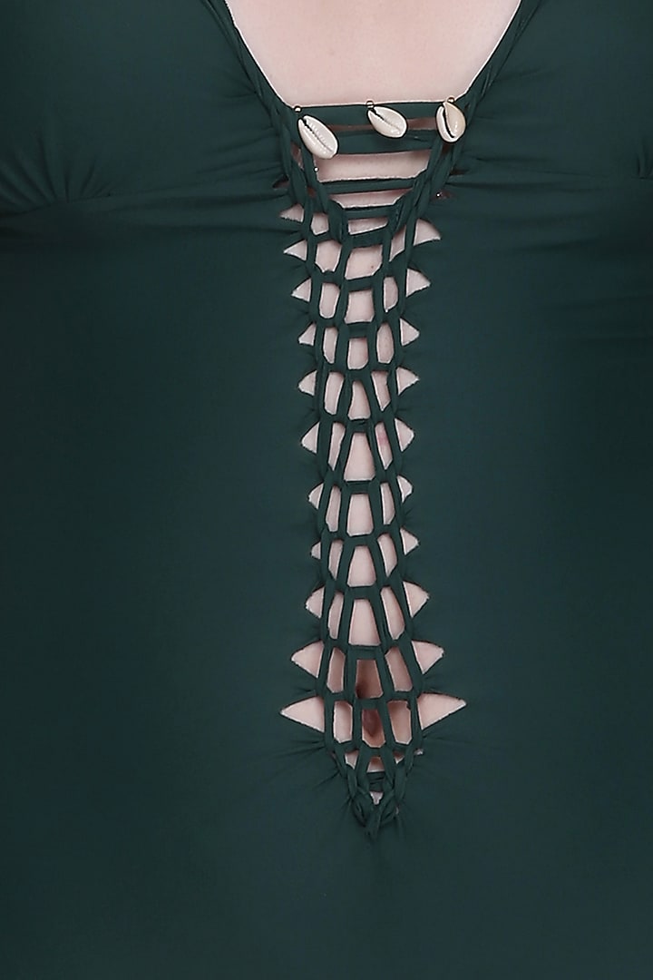 Emerald Green Seamless Swimsuit With Handwoven Knots by SALT SKIN at Pernia's Pop Up Shop