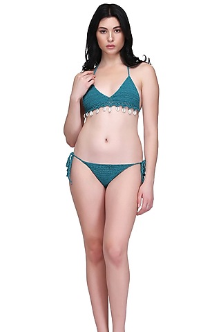 Emerald Green Handmade Crochet Shell Bikini Set by SALT SKIN