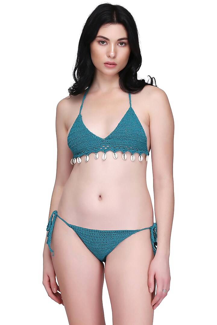 Emerald Green Handmade Crochet Shell Bikini Set by SALT SKIN at Pernia's Pop Up Shop