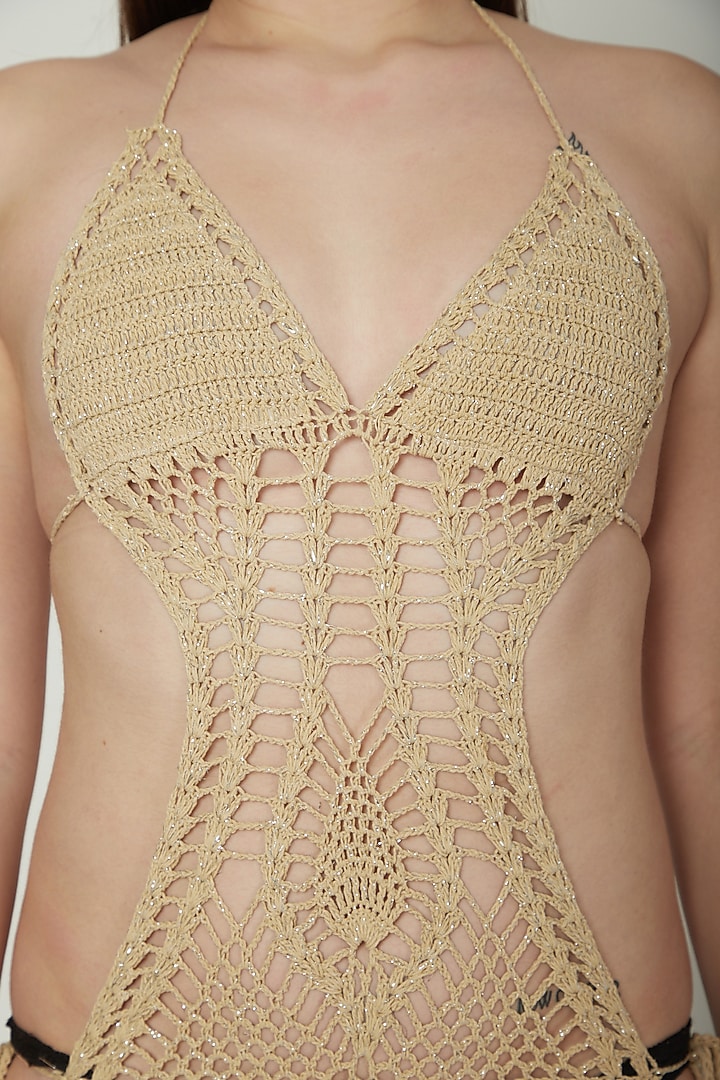 Nude Crochet Monokini With Tie-Up by SALT SKIN at Pernia's Pop Up Shop