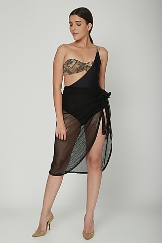Black Metallic Crochet Wrap Cover-Up by SALT SKIN