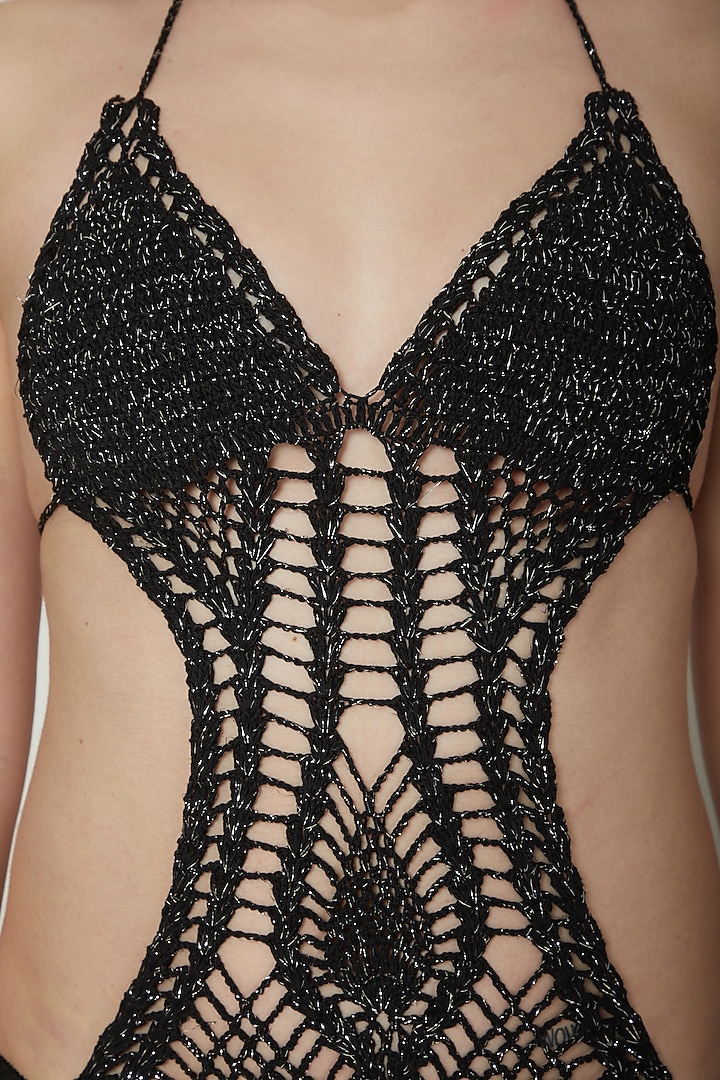 Black Metallic Crochet Monokini by SALT SKIN at Pernia's Pop Up Shop