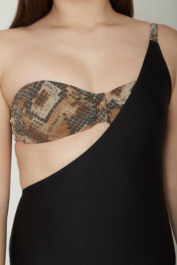 Black Printed One-Piece Swimsuit by SALT SKIN at Pernia's Pop Up Shop
