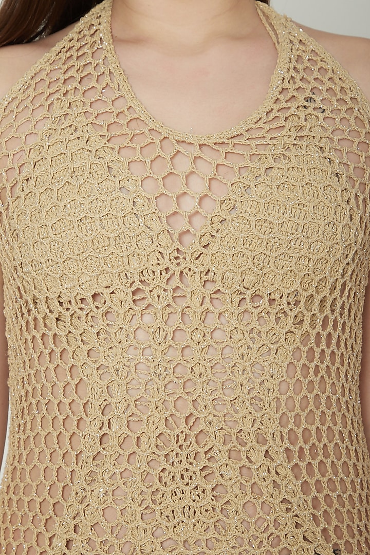 Nude Metallic Crochet Cover-Up by SALT SKIN at Pernia's Pop Up Shop