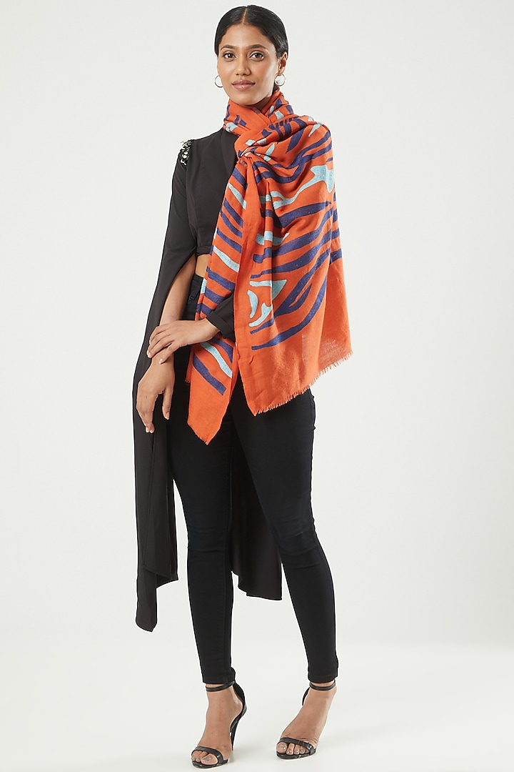 Orange Hand Embroidered Stole by Kstory