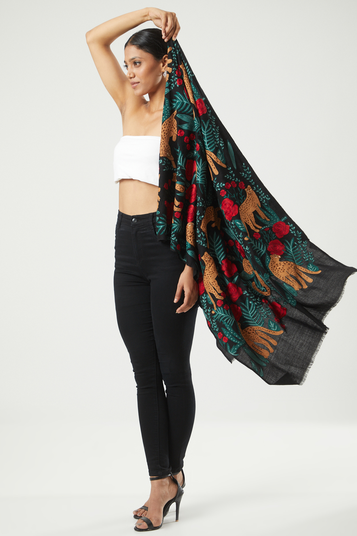 Black Hand Embroidered Stole by Kstory