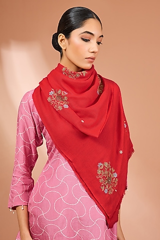 Red Merino Wool Scarf by Kstory