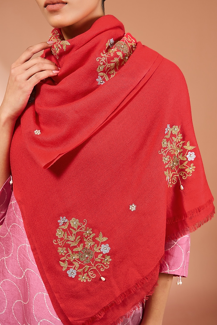 Red Merino Wool Scarf by Kstory at Pernia's Pop Up Shop