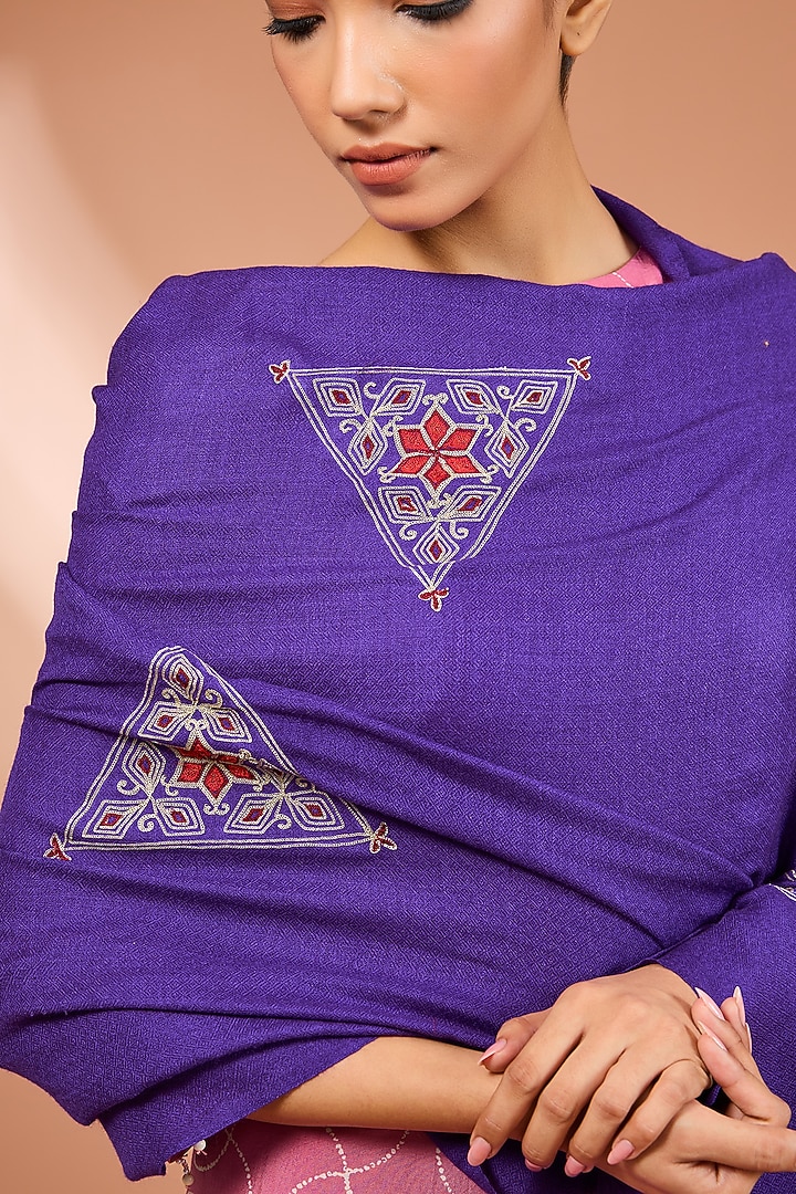 Purple Merino Wool Motif Embroidered Scarf by Kstory at Pernia's Pop Up Shop