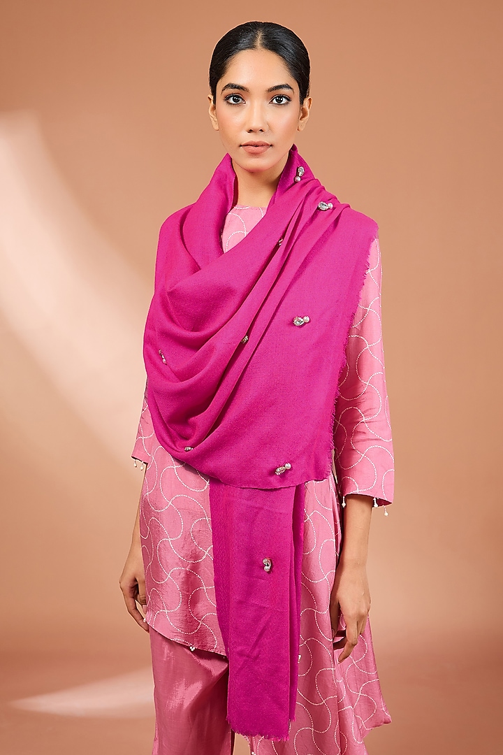 Pink Merino Wool Hand Embroidered Stole by Kstory at Pernia's Pop Up Shop