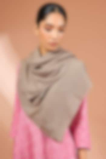 Beige Merino Wool Pearl Hand Embroidered Pashmina Stole by Kstory at Pernia's Pop Up Shop