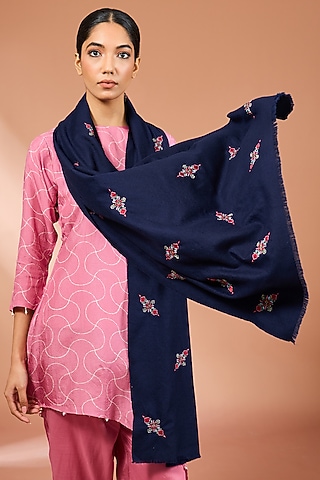 Blue Cashmere Motif Handwork Scarf by Kstory