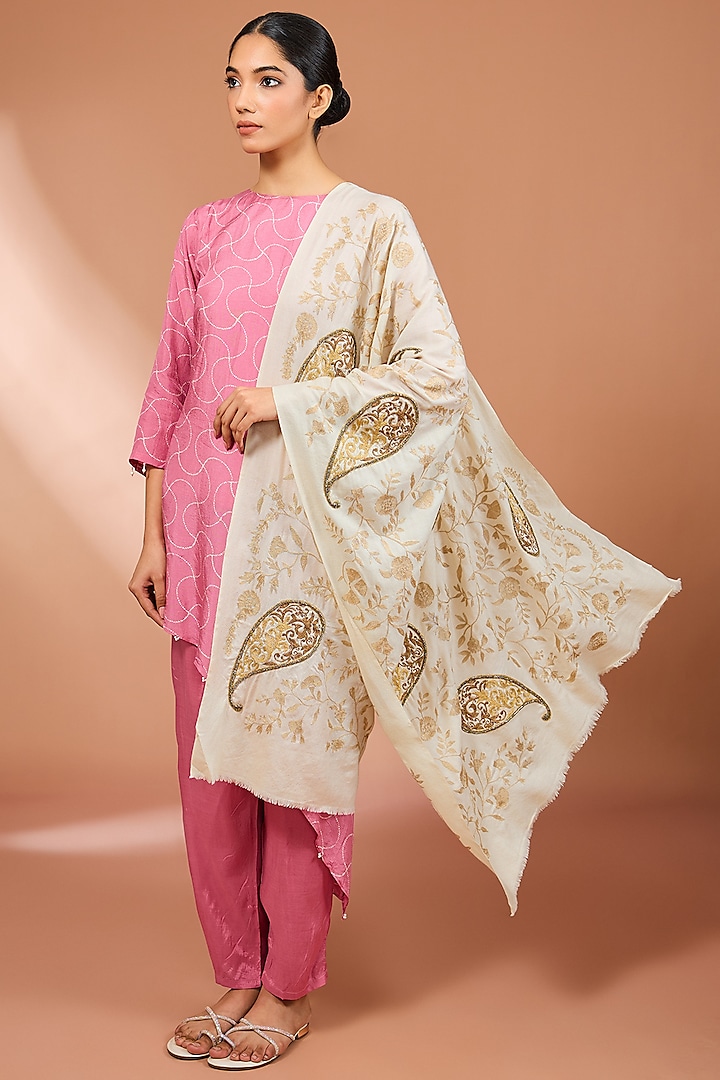 White Cashmere Paisley Needlework Scarf by Kstory at Pernia's Pop Up Shop