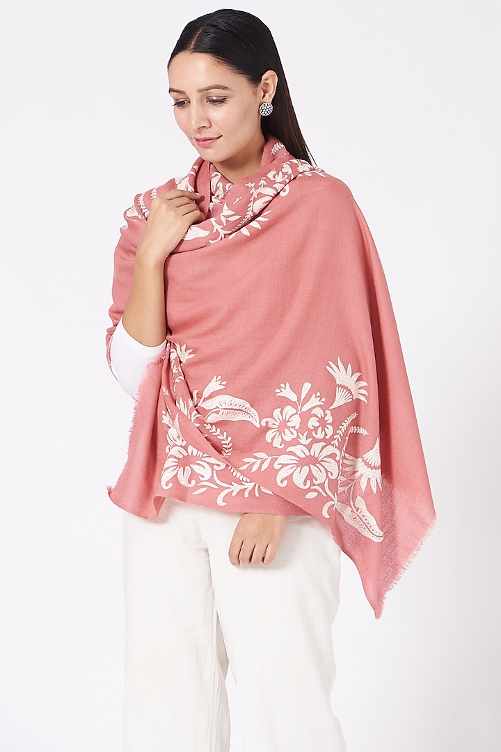 Rose Pink Hand Embroidered Stole by Kstory
