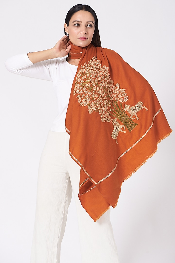 Rust Hand Embroidered Stole by Kstory