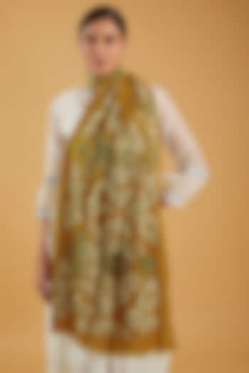 Mustard Cashmere Hand Embroidered Stole by KSTORY