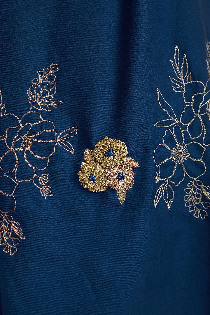 Blue Cashmere Floral Hand Embroidered Stole by KSTORY at Pernia's Pop Up Shop