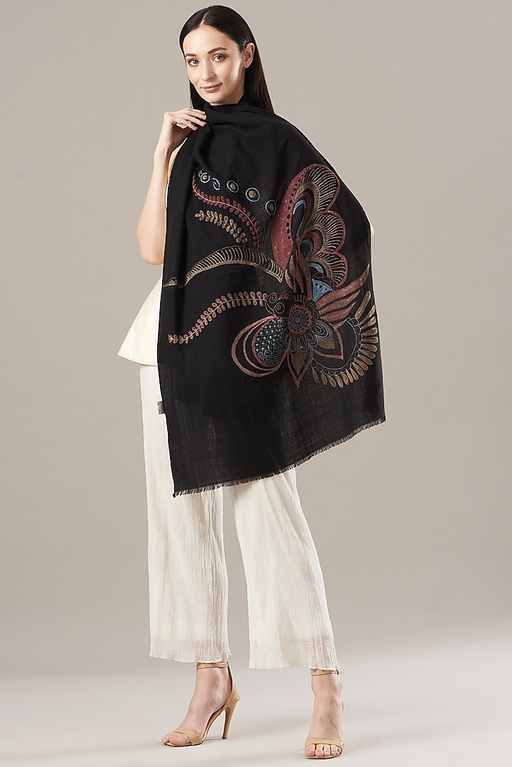 Black Hand Embroidered Scarf by KSTORY