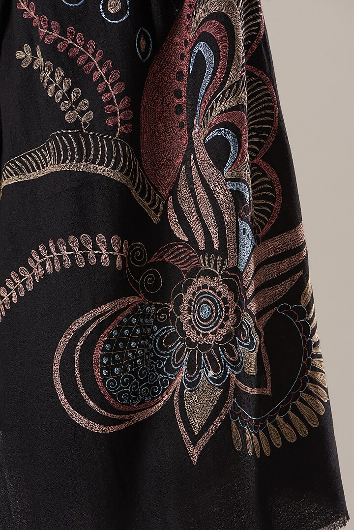 Black Hand Embroidered Scarf by KSTORY at Pernia's Pop Up Shop