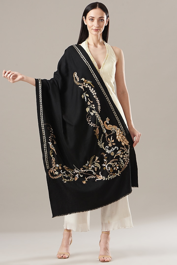 Black Hand Embroidered Stole by KSTORY
