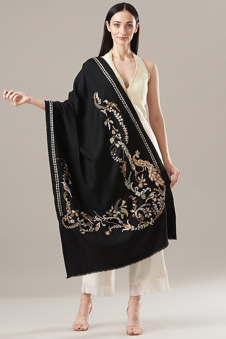 Black Hand Embroidered Stole by KSTORY at Pernia's Pop Up Shop