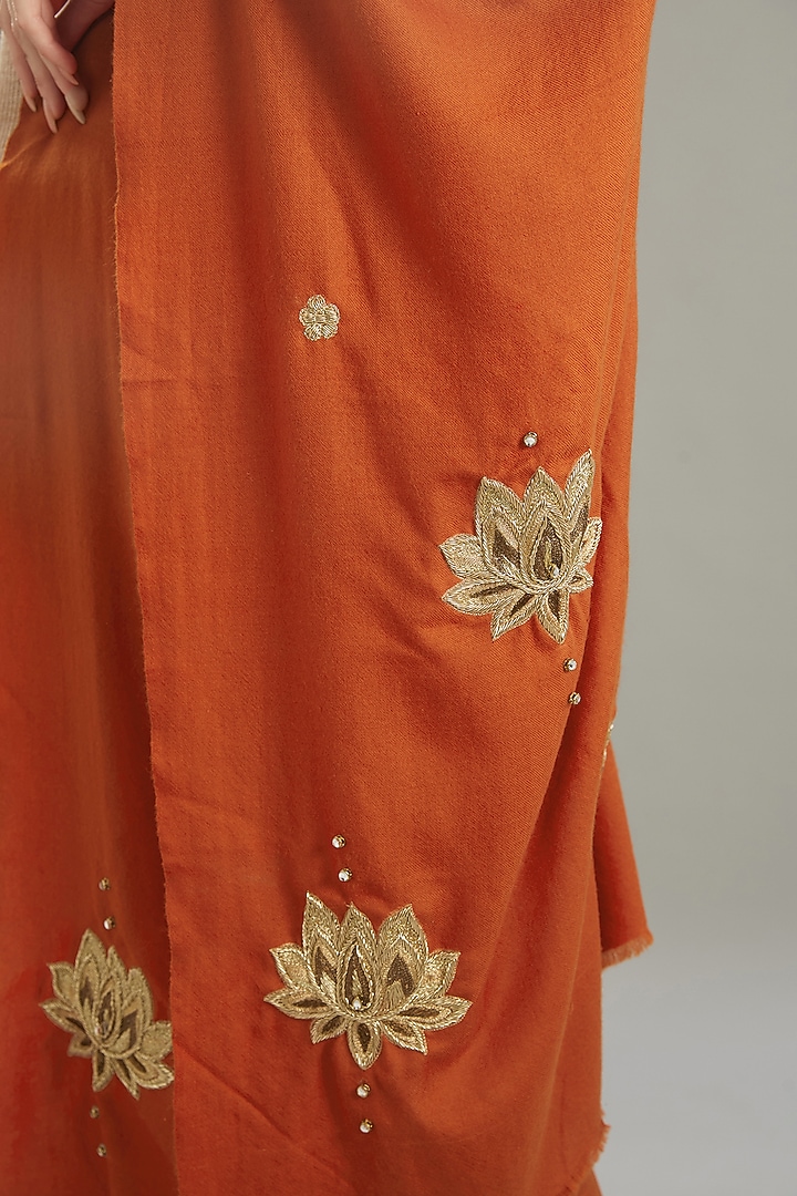Rust Cashmere Zari Hand Embroidered Stole by Kstory at Pernia's Pop Up Shop