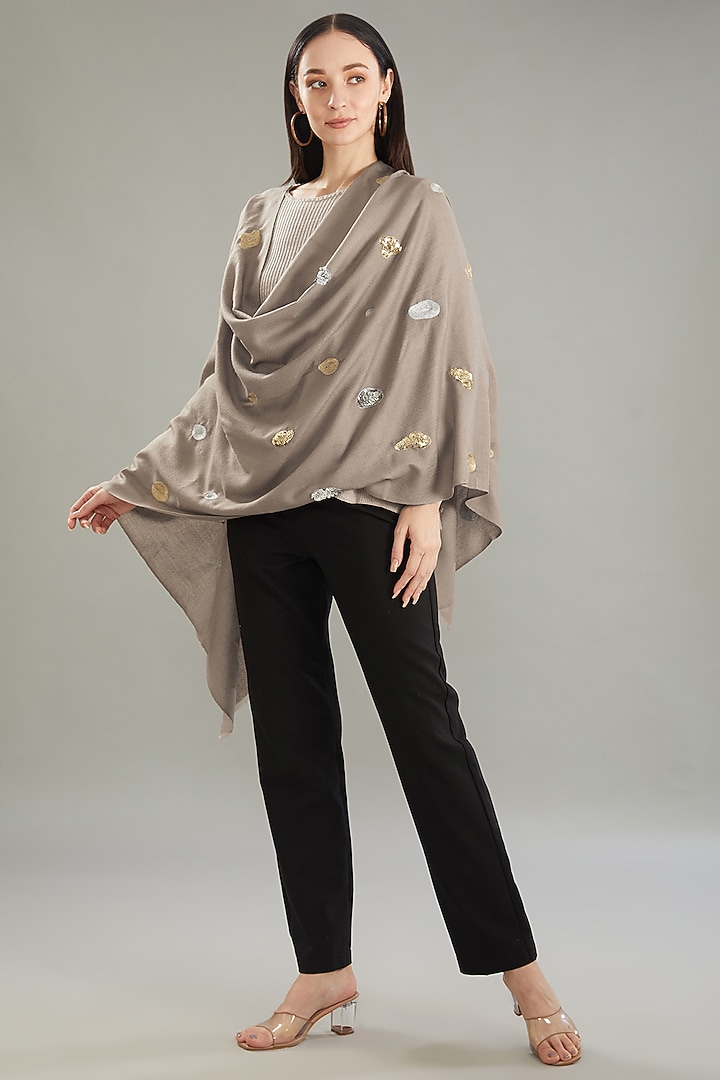 Gold Merino Silver Hand Embroidered Stole by Kstory at Pernia's Pop Up Shop