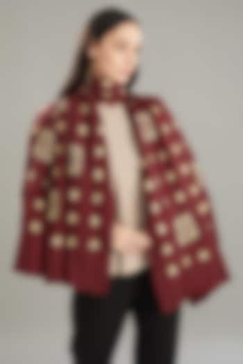 Maroon Cashmere Bead Hand Embroidered Stole by Kstory