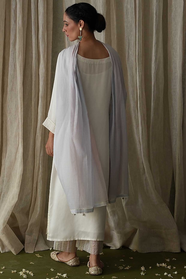 White Modal Embroidered Angrakha Kurta Set by Kanika sharma at Pernia's Pop Up Shop