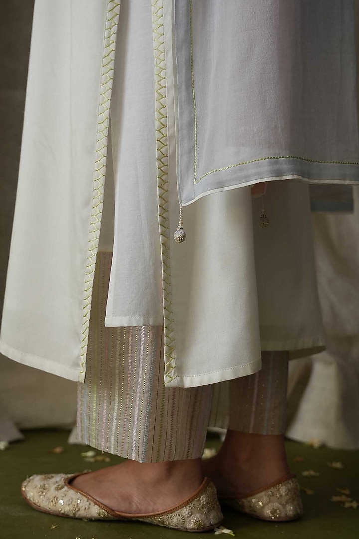 White Modal Embroidered Angrakha Kurta Set by Kanika sharma at Pernia's Pop Up Shop