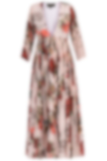 White printed rose flared maxi dress by Kashmiraa