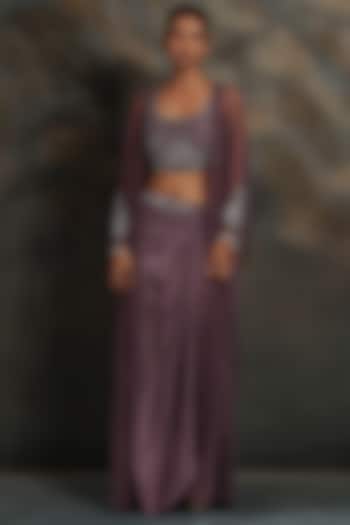 Purple Crepe Draped Skirt Set by Kshitij Choudhary