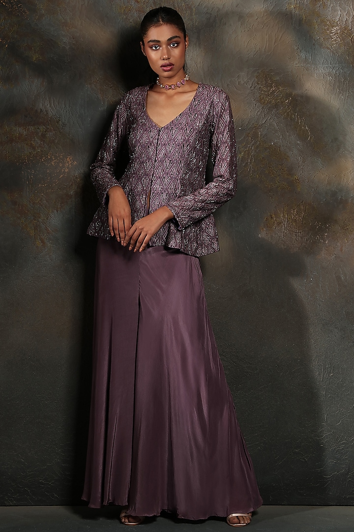 Purple Silk & Crepe Co-Ord Set by Kshitij Choudhary