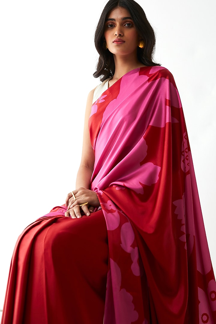 Red Floral Digital Printed Party Wear Saree by Kshitij Jalori at Pernia's Pop Up Shop