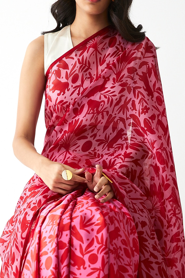 Pink Floral Printed Party Wear Saree by Kshitij Jalori at Pernia's Pop Up Shop