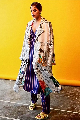 Ivory Floral Printed Jacket by Kshitij Jalori