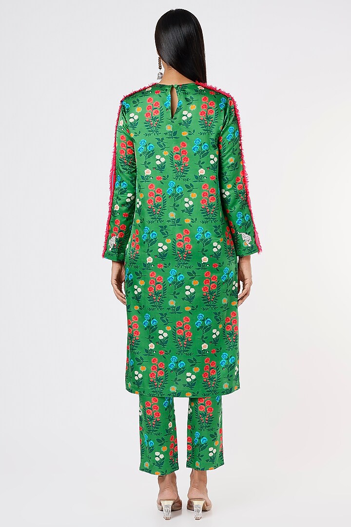 Dark Green Printed Kurta Set by Kshitij Jalori at Pernia's Pop Up Shop