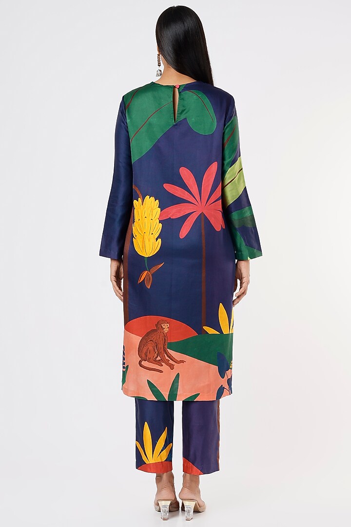 Cobalt Blue Printed Kurta Set by Kshitij Jalori at Pernia's Pop Up Shop