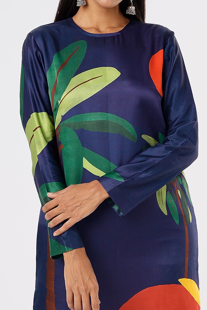 Cobalt Blue Printed Kurta Set by Kshitij Jalori at Pernia's Pop Up Shop