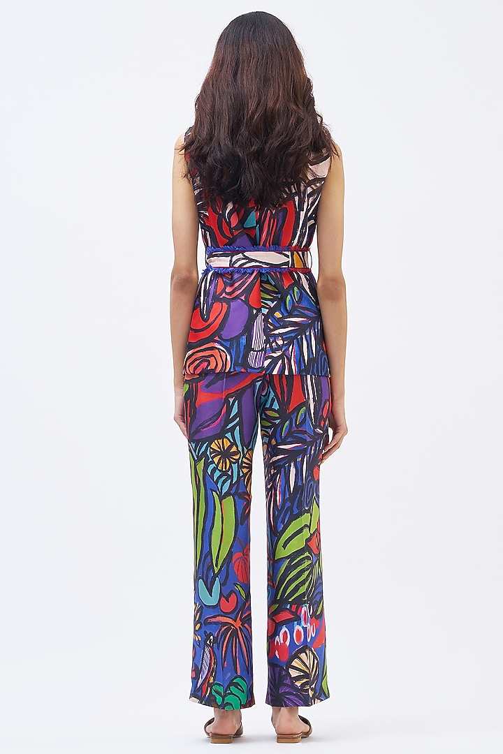Multi-Colored Silk Twill Printed Pant Suit Set by Kshitij Jalori at Pernia's Pop Up Shop