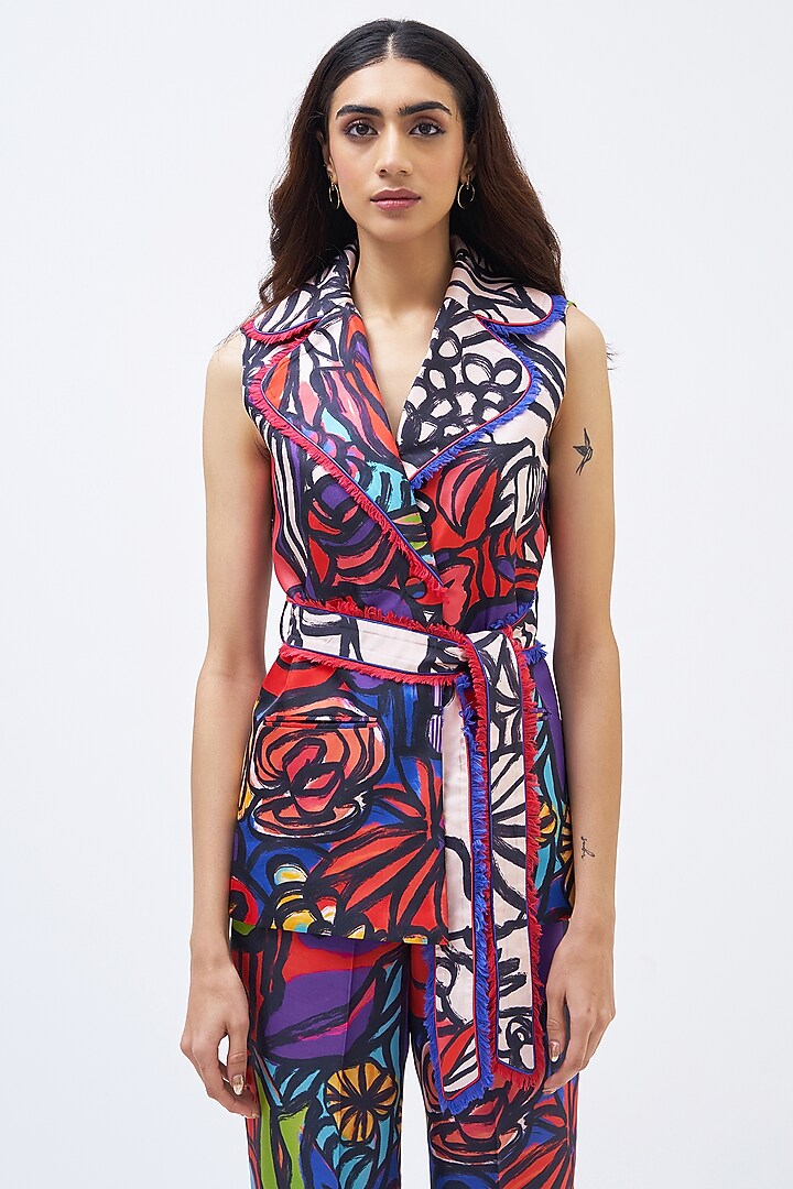 Multi-Colored Silk Twill Printed Pant Suit Set by Kshitij Jalori at Pernia's Pop Up Shop