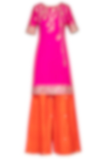 Pink and orange embroidered kurta set by RANA'S by Kshitija