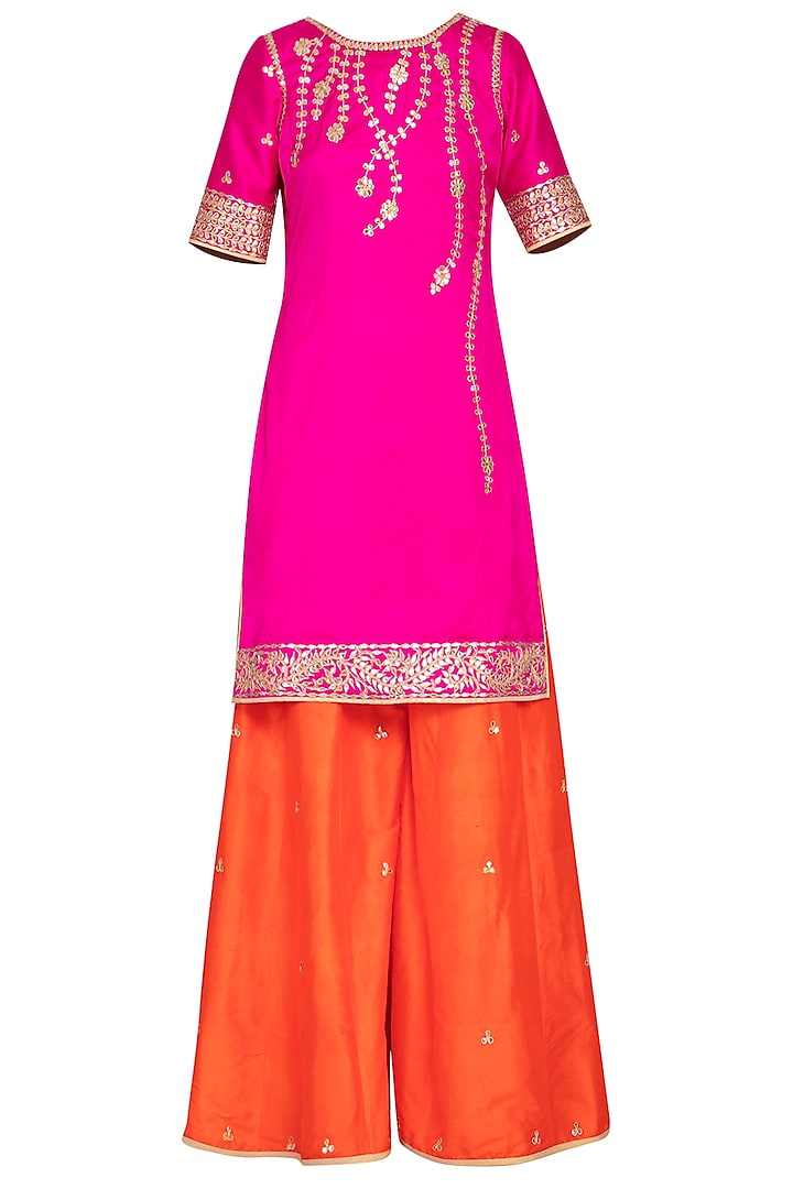Pink and orange embroidered kurta set by RANA'S by Kshitija