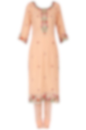 Peach resham handwork kurta and churidar pants set available only at Pernia's Pop Up Shop.
