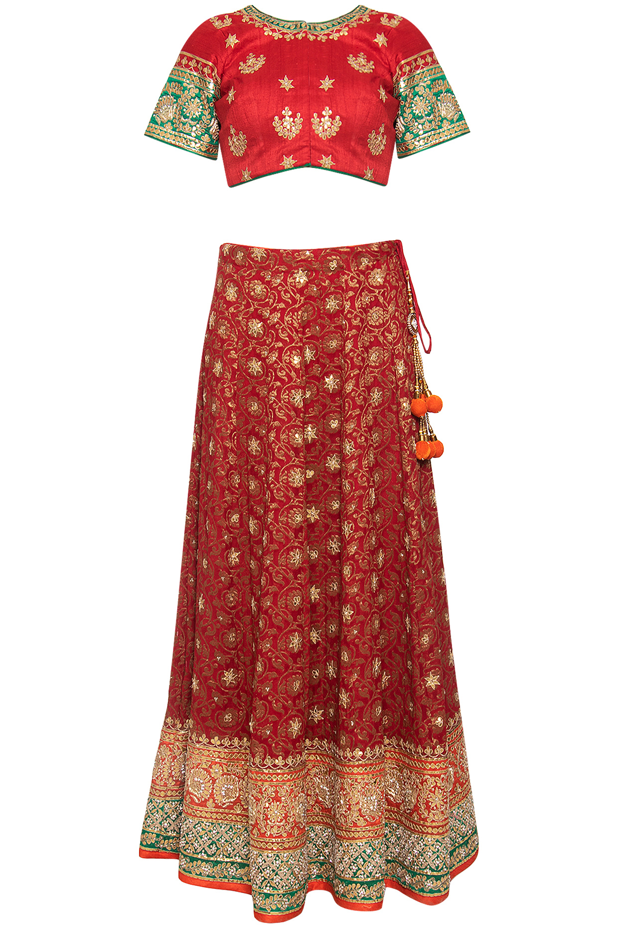 Red embroidered Wedding Lehenga set by RANA'S by Kshitija at Pernia's Pop Up Shop