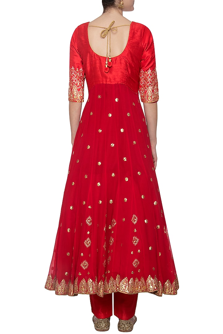Red embroidered Wedding Anarkali set by RANA'S by Kshitija at Pernia's Pop Up Shop